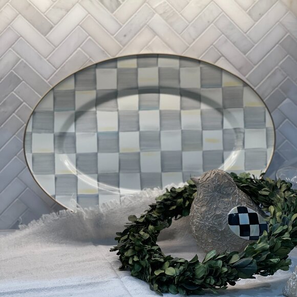 Sterling Check Enamel Oval Platter -NEW - Picture 8 of 15